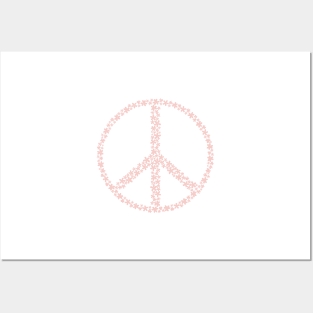 Floral Peace Sign - Pastel Blush Pink Posters and Art